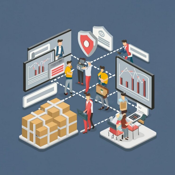 Foto icono del concepto de simulación de la cadena de suministro red logística idea abstracta ilustración de línea delgada