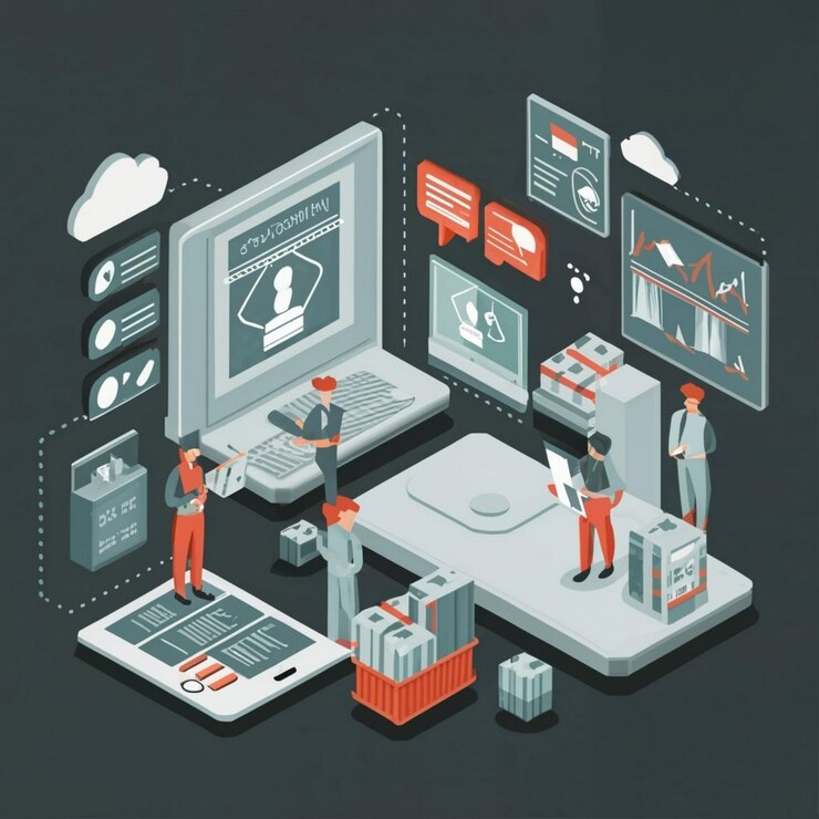 Foto icono del concepto de simulación de la cadena de suministro red logística idea abstracta ilustración de línea delgada