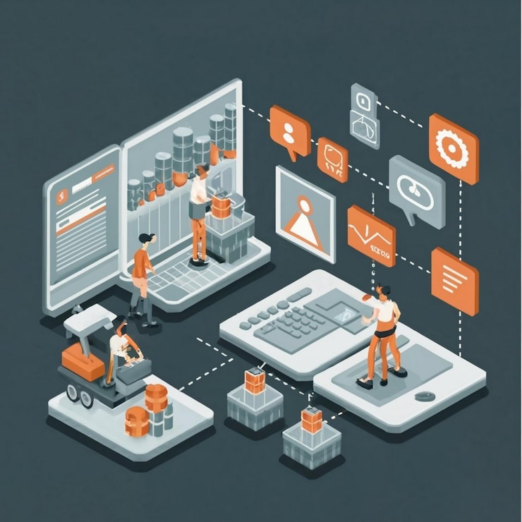 Foto icono del concepto de simulación de la cadena de suministro red logística idea abstracta ilustración de línea delgada