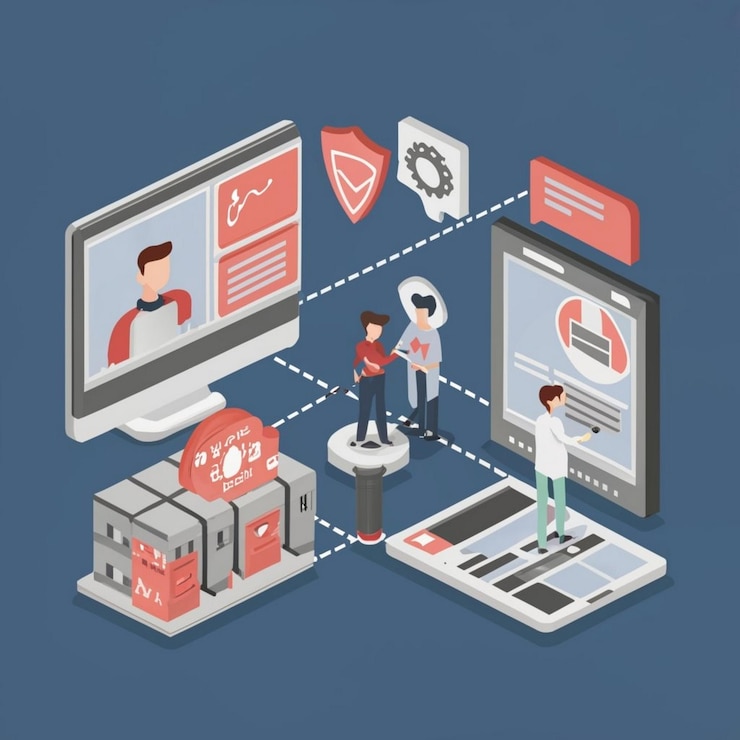 Foto icono del concepto de simulación de la cadena de suministro red logística idea abstracta ilustración de línea delgada