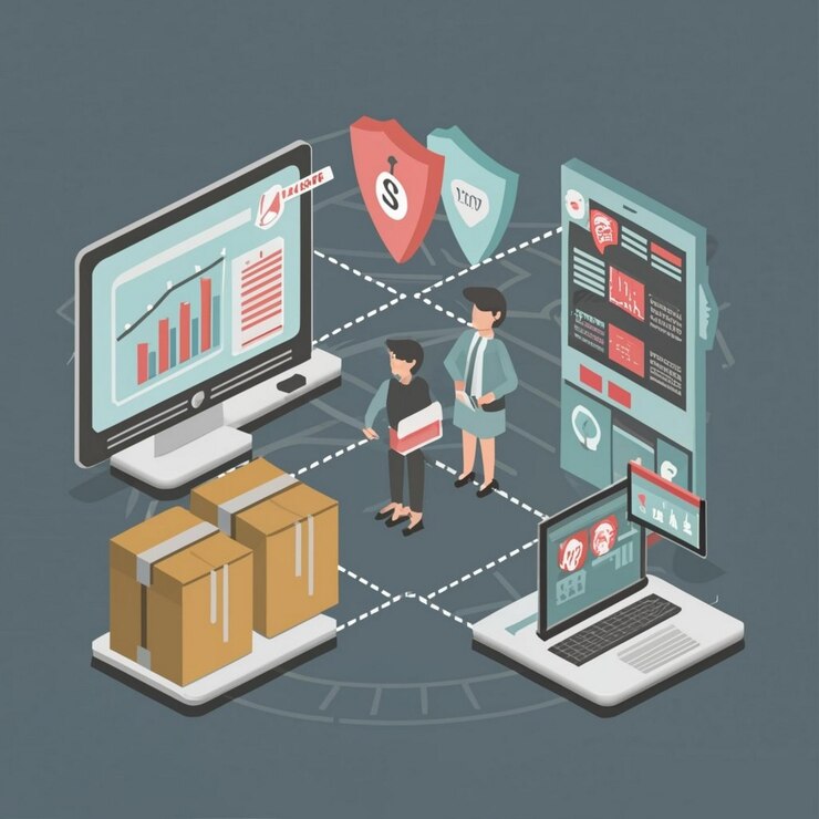 Foto icono del concepto de simulación de la cadena de suministro red logística idea abstracta ilustración de línea delgada