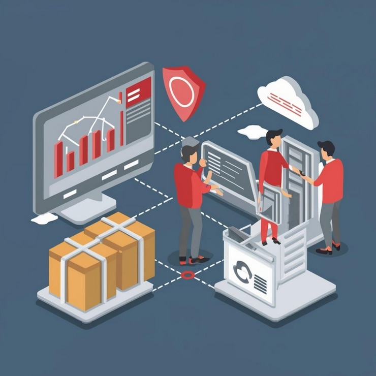 Foto icono del concepto de simulación de la cadena de suministro red logística idea abstracta ilustración de línea delgada