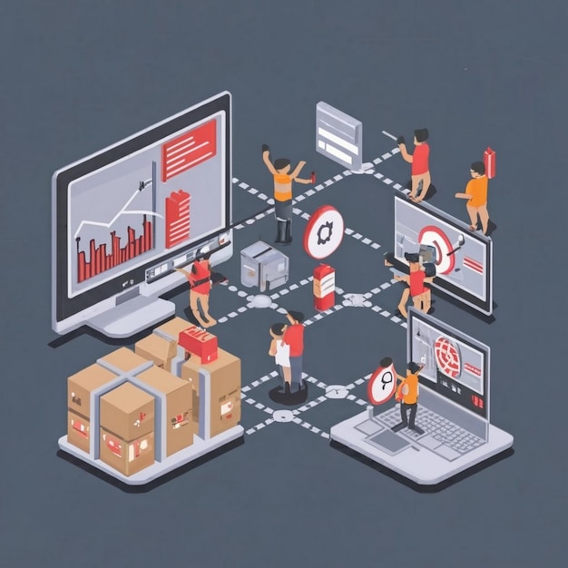 Icono del concepto de simulación de la cadena de suministro Red logística idea abstracta Ilustración de línea delgada