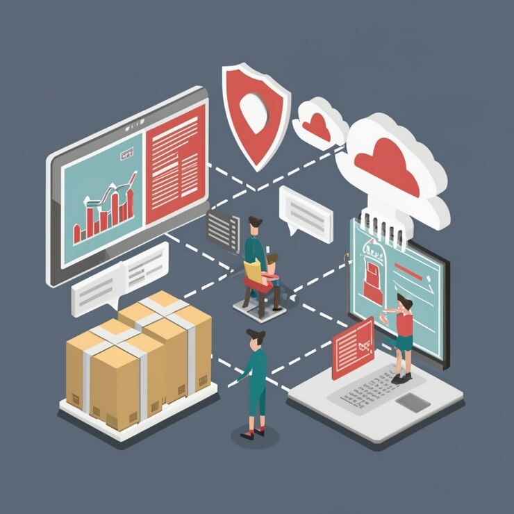 Foto icono del concepto de simulación de la cadena de suministro red logística idea abstracta ilustración de línea delgada