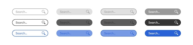 Icono de conjunto de barra de búsqueda Botón para lupa de interfaz de usuario aislado en vector web de fondo blanco