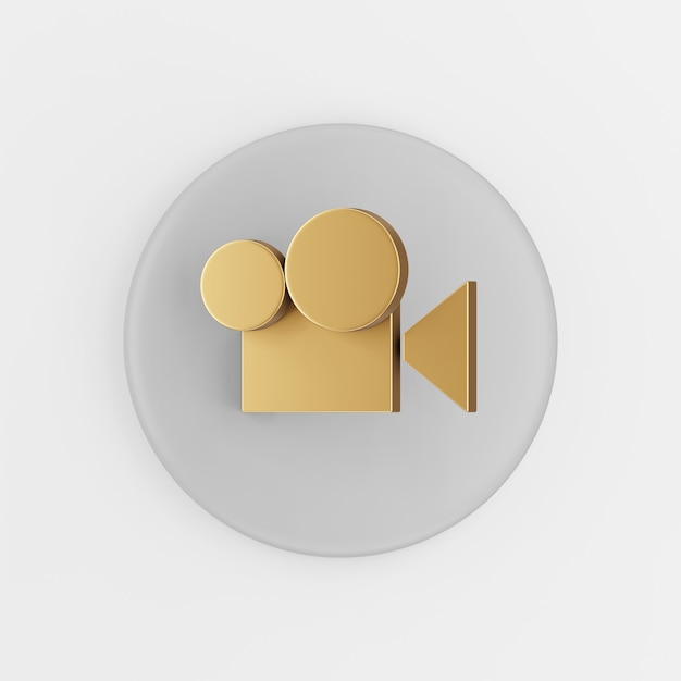 Icono de contorno plano de cámara de vídeo digital de oro. Representación 3d botón de llave redonda gris, elemento de interfaz ui ux.