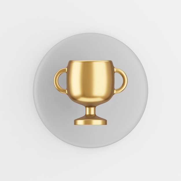 Icono de copa de oro ganador. Representación 3d botón de llave redonda gris, elemento de interfaz ui ux.