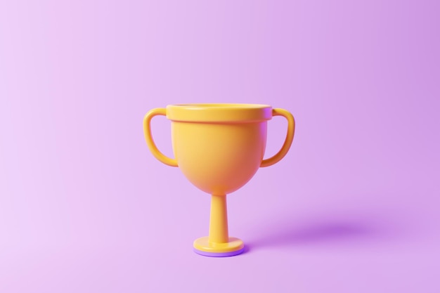 Icono de la copa de trofeo en la ilustración 3d de fondo púrpura