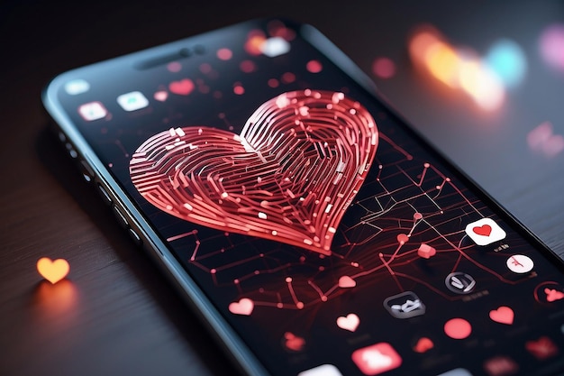 El icono del corazón se muestra en la pantalla de un teléfono inteligente IA generativa