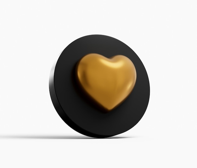 Icono de corazón de oro sobre fondo blanco aislado ilustración 3d