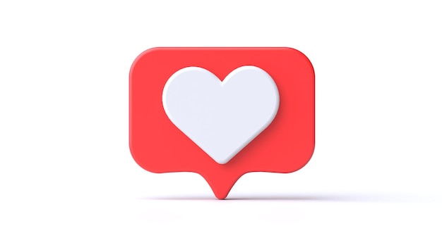 Icono del corazón de las redes sociales en el ángulo frontal, como icono, icono 3d, corazón, comunicación social en línea