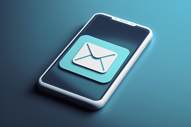 Icono de correo electrónico en el fondo azul de la pantalla móvil IA generativa