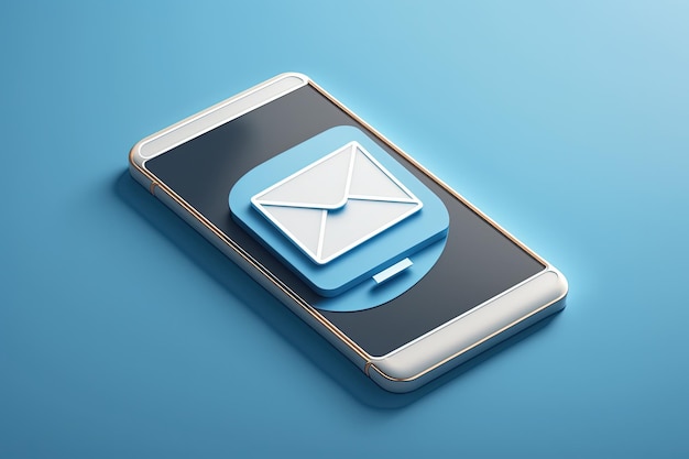 Icono de correo electrónico en el fondo azul de la pantalla móvil IA generativa