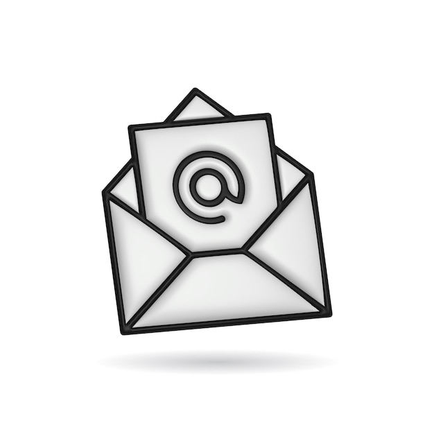 Icono de correo de sobre de renderizado 3d Ilustración con sombra aislada en blanco