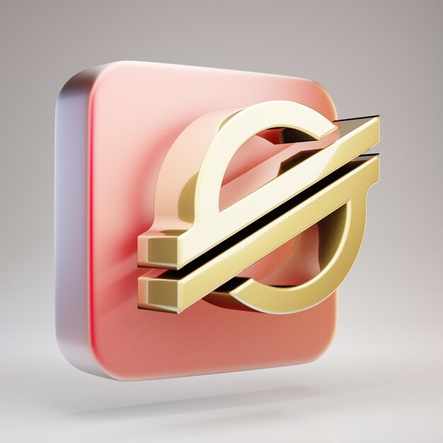 Icono de criptomoneda estelar. Oro símbolo estelar renderizado en 3D sobre placa de oro mate rojo.