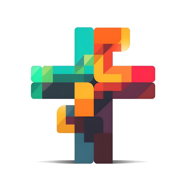 Icono de cruz abstracta Símbolo cristiano Elemento de diseño Ilustración colorida