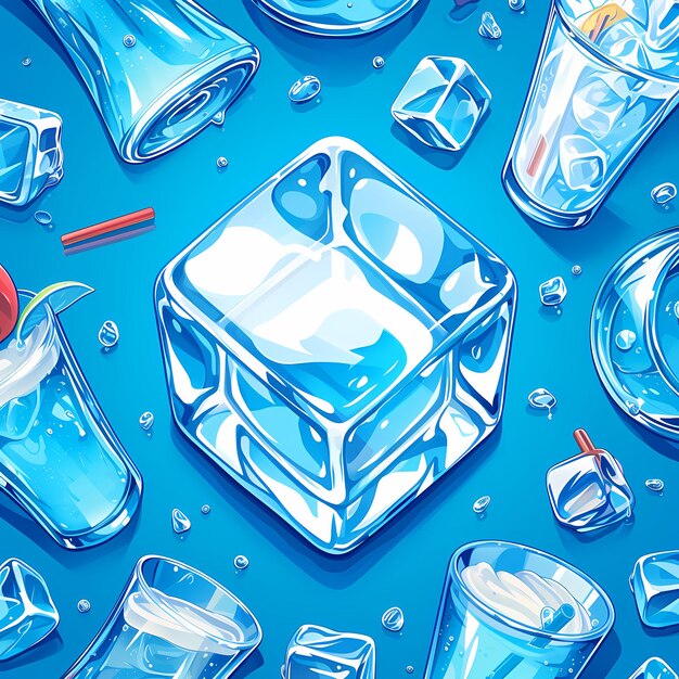 Foto el icono del cubo de hielo en fondo azul