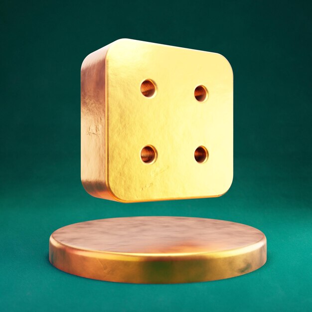 Icono de dados cuatro. Símbolo Fortuna Gold Dice Four en el podio dorado.