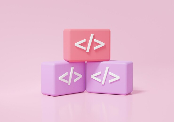 Foto icono de desarrollo de lenguaje de codificación en el concepto de desarrollador de software de fondo rosa ilustración de renderizado 3d de estilo de dibujos animados mínimo