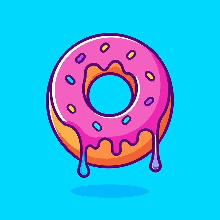 Icono de dibujos animados flotante fundido de rosquilla Ilustración Icono de objeto de comida Vector plano aislado
