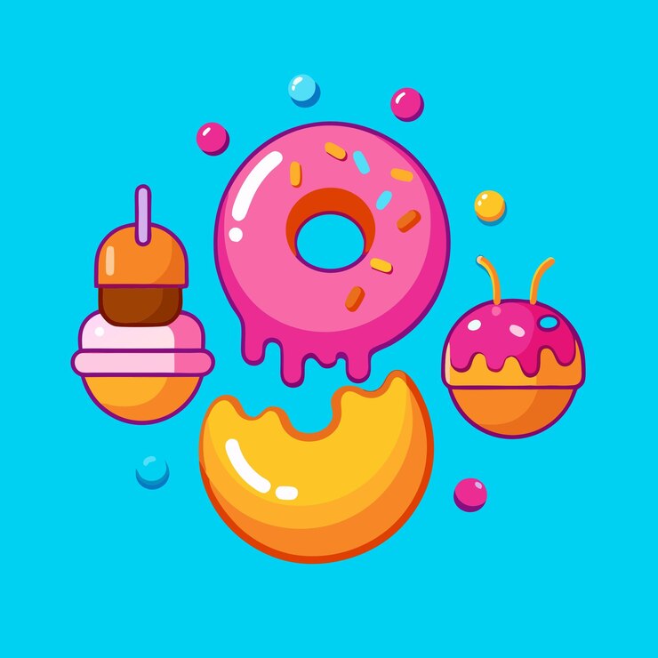 Icono de dibujos animados flotante fundido de rosquilla Ilustración Icono de objeto de comida Vector plano aislado