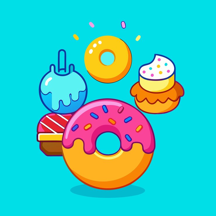 Icono de dibujos animados flotante fundido de rosquilla Ilustración Icono de objeto de comida Vector plano aislado
