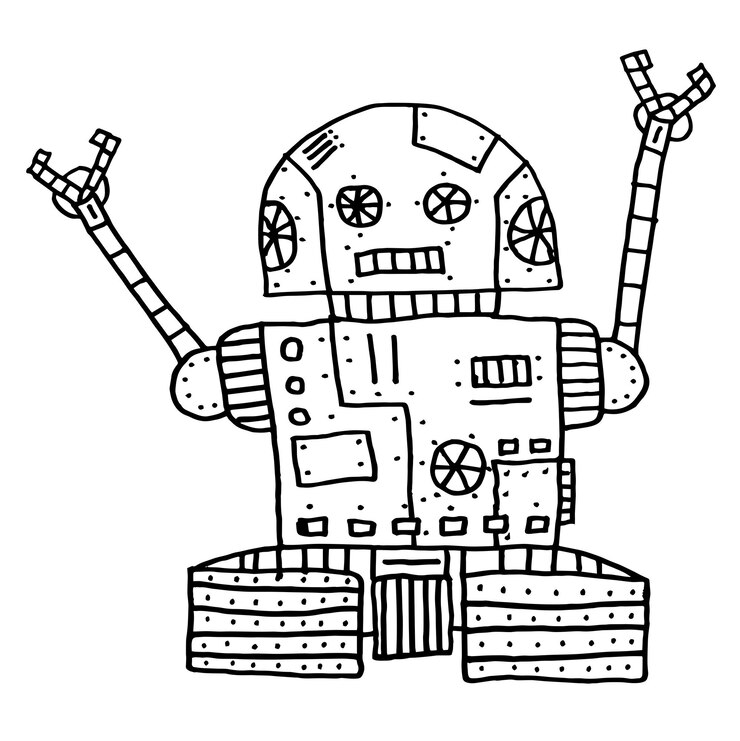 Foto el icono de dibujos animados de robot lindo línea de personaje stoke señal de diseño gráfico aislado