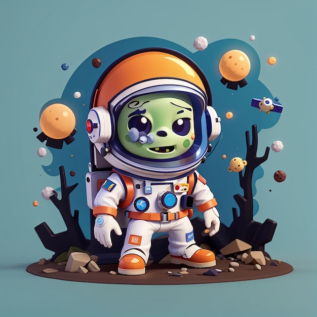 Foto icono de dibujos animados vectoriales de astronautas zombies lindos ilustración de ciencia icono de vacaciones concepto de piso aislado