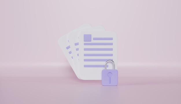 Icono de documentos de papel con gestión de documentos con candado Archivo privado moderno Documento de bloqueo de archivos de texto