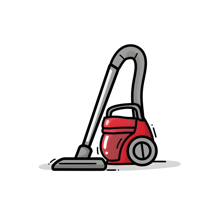 Foto icono de doodle lúdico de una aspiradora roja vibrante con un mango gris para el diseño de la interfaz de usuario