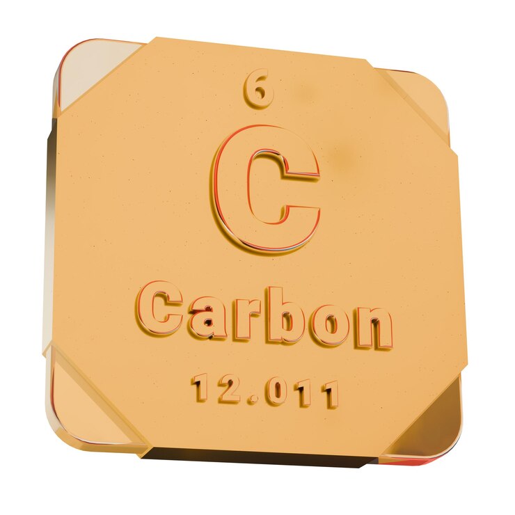 Foto icono dorado 3d el elemento carbono c de la tabla periódica