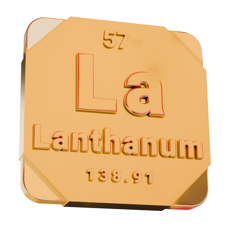 Foto icono dorado 3d lanthanum elemento la de la tabla periódica