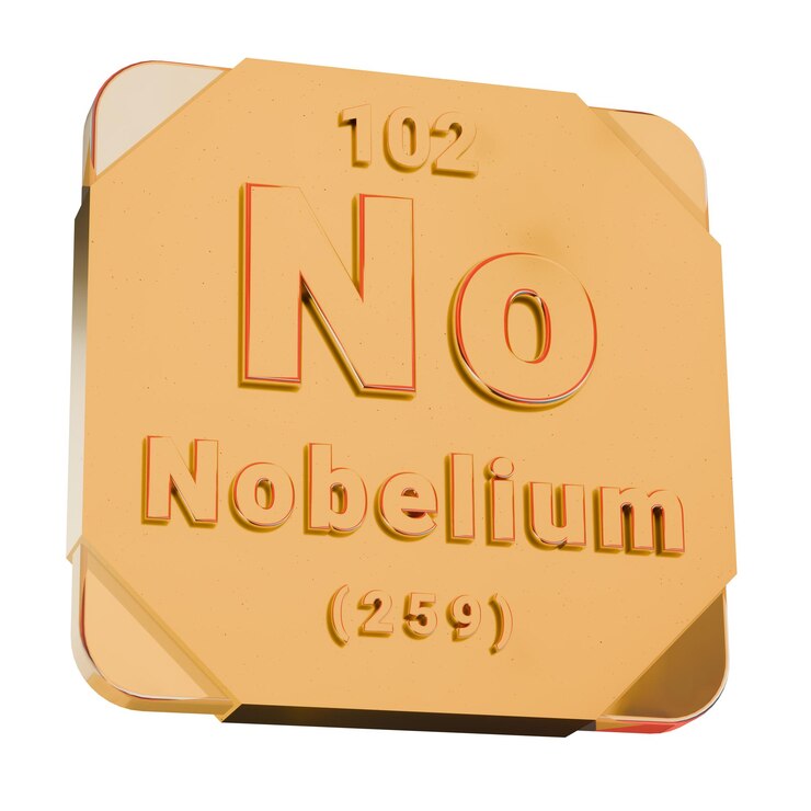 Foto icono dorado 3d nobelium no hay elemento de la tabla periódica