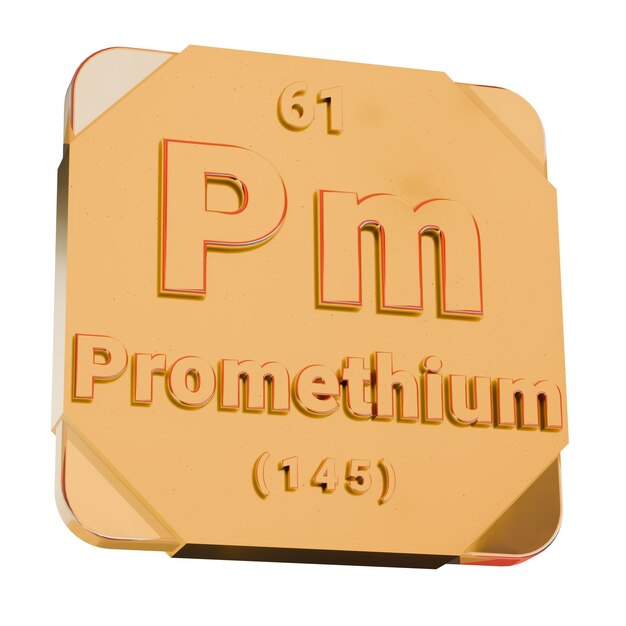 Icono dorado 3D Prometio Elemento Pm de la tabla periódica