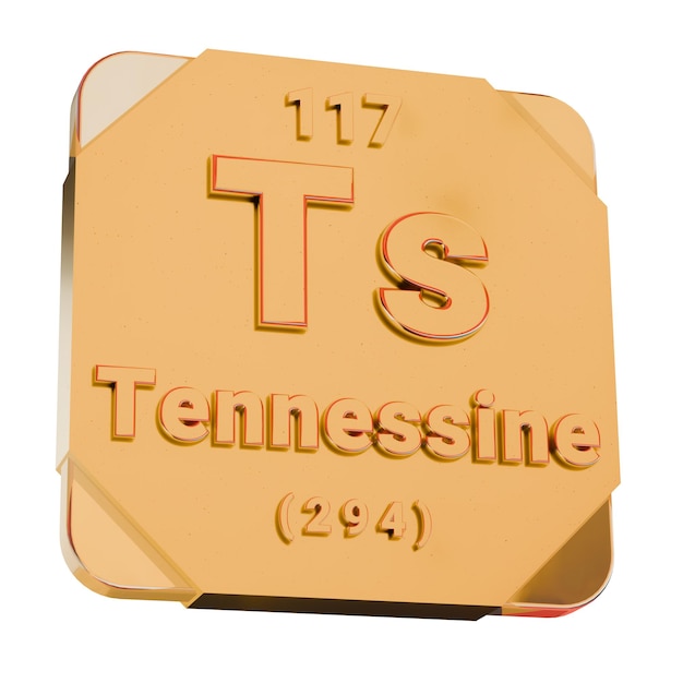 Icono dorado 3D Tennessine Elemento Ts de la tabla periódica