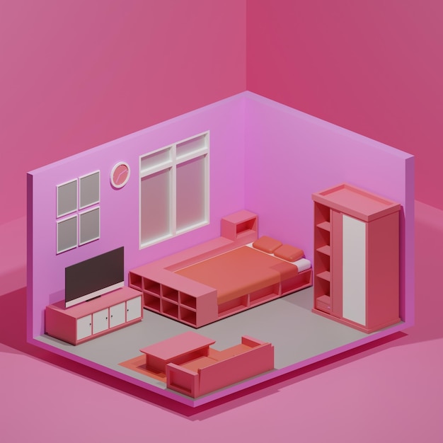 icono de dormitorio polivinílico con estilo minimalista y color rosa