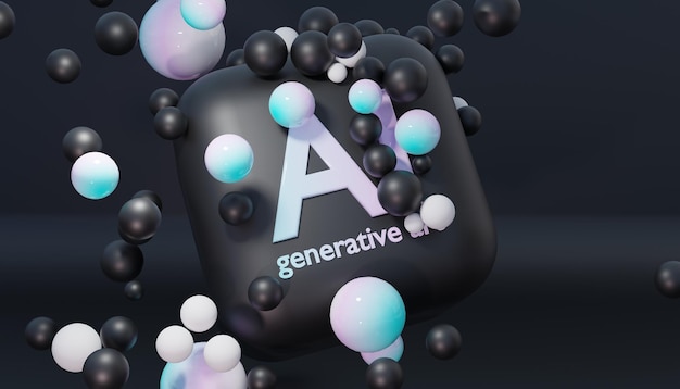 Icono de elegancia generativa Ilustración 3D de IA en tonos negros sofisticados