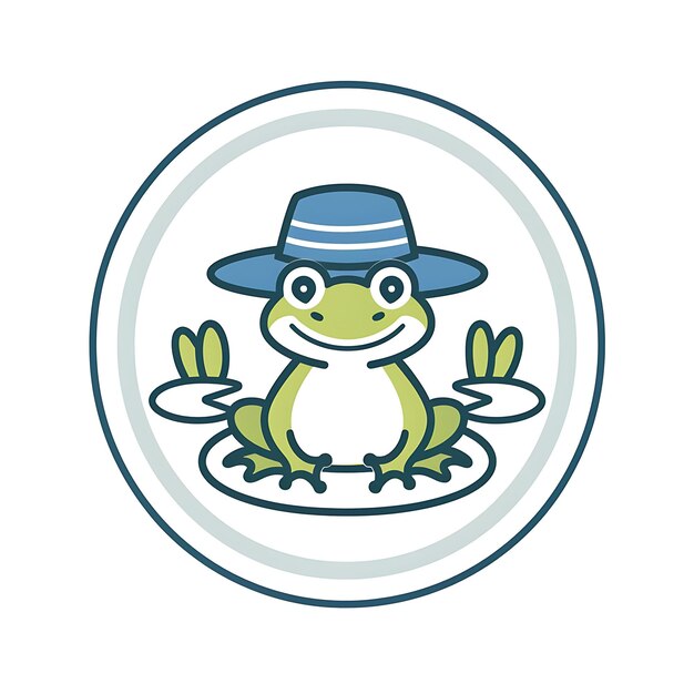 Foto icono emblema circular con lily pad border cute frog wit frog concept idea diseño sencillo arte mínimo