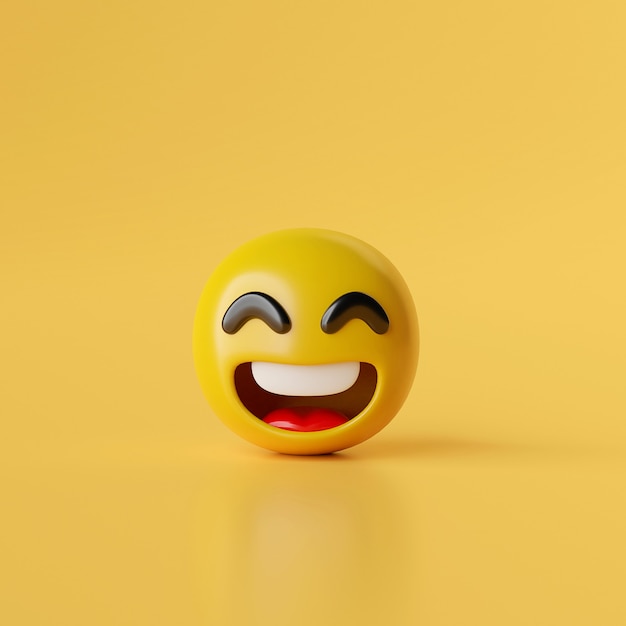 Icono de emoji de sonrisa sobre fondo amarillo ilustración 3d