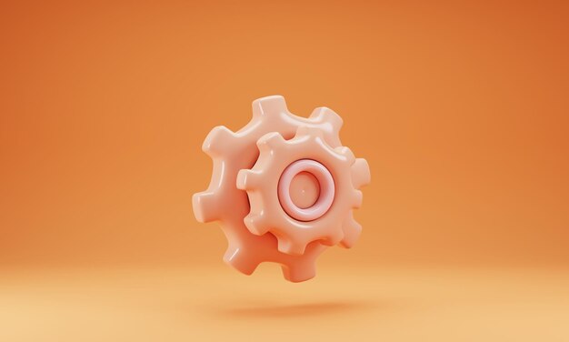 Icono de engranaje de renderizado 3d aislado sobre fondo naranja ilustración 3d