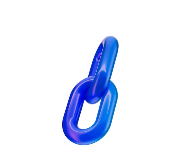 Icono de enlace de cadena azul 3D con un acabado brillante que simboliza la conexión y la unidad Ilustración 3D
