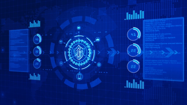 Icono de escudo en datos digitales seguros, concepto de seguridad cibernética