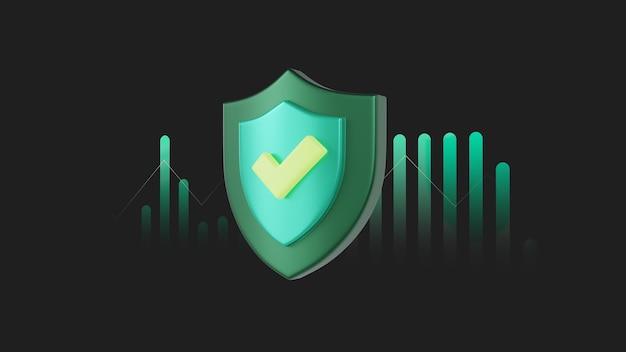 Icono de escudo de protección con comprobación y gráficos de fondo oscuro
