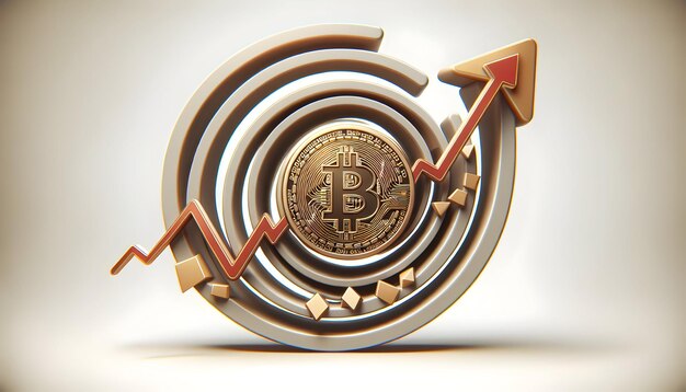 Icono de espiral de tendencia descendente de Bitcoin de vector plano 3D para presentaciones financieras con fondo de gráfico abstracto