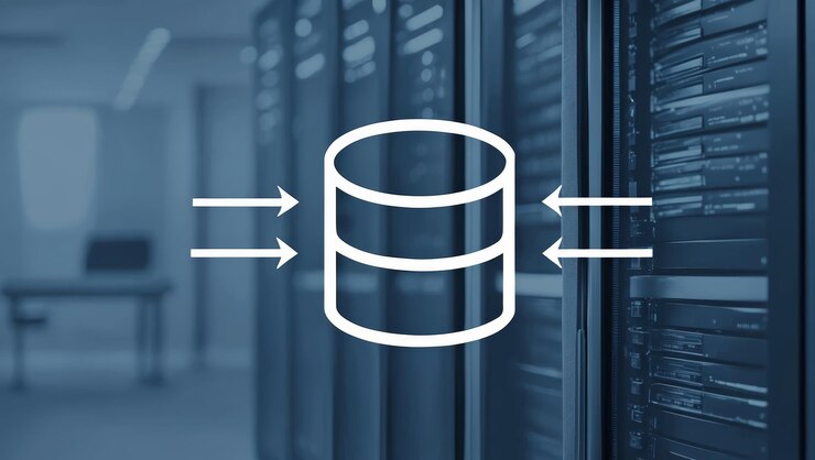 Foto icono estilizado de almacenamiento de datos que representa el flujo y el procesamiento de la información