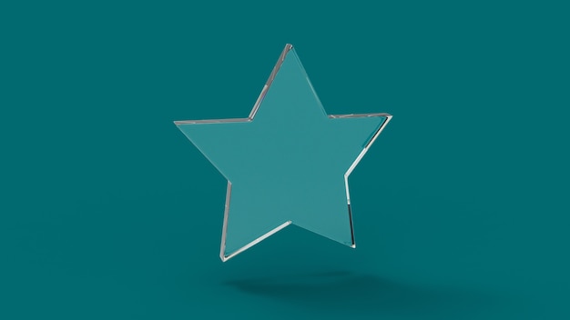 Icono de estrella de redes sociales con render 3d de cristal con fondo de color