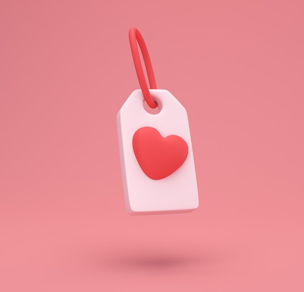 Icono de etiqueta de corazón rojo aislado sobre fondo lindo. Símbolo de amor. Símbolo del día de San Valentín. Concepto creativo mínimo. Ilustración 3D Render 3D