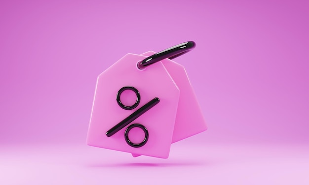 Foto icono de etiqueta de precio de descuento de renderizado 3d aislado sobre fondo rosa ilustración 3d