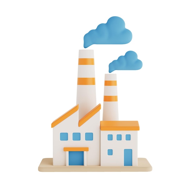 Icono de fábrica al estilo de dibujos animados con chimenea y humo Rendering 3D