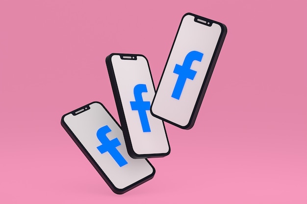 Icono de Facebook en la pantalla del teléfono inteligente o teléfono móvil render 3d